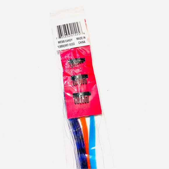 NWT Blue, Orange & Purple Coon Tail Feather Clip in Colored Hair Extension - Picture 5 of 5